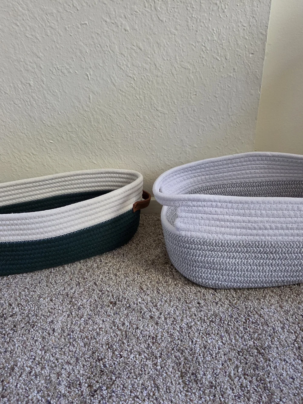 Woven Rope Storage Basket Set - White and Dark Green